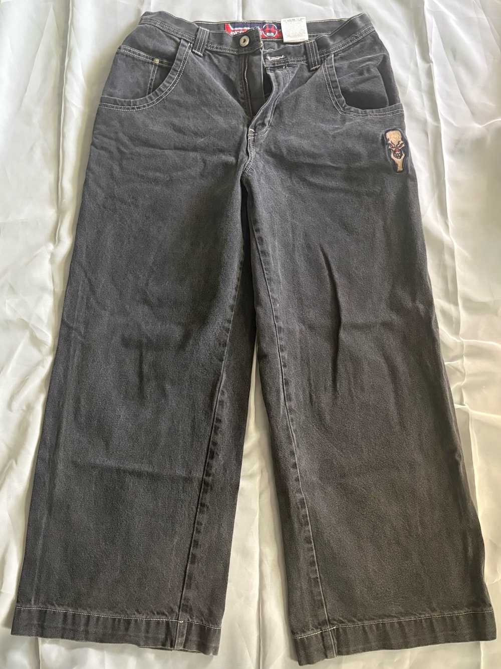 JNCO Black Washed Wide-Leg Jeans with Skull Patch
